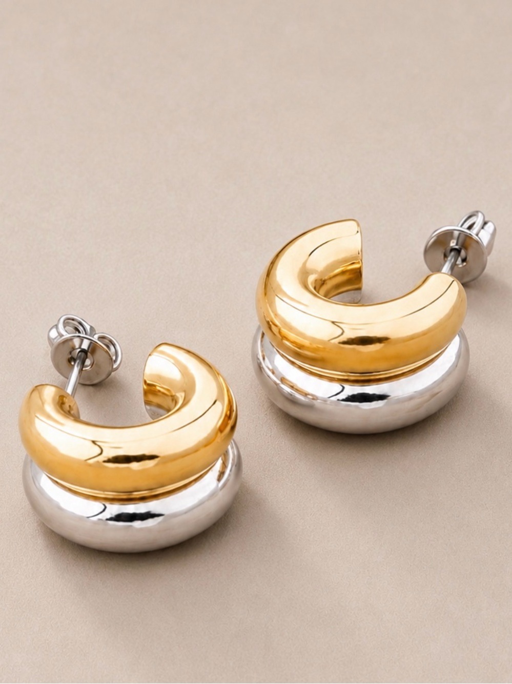 Two Tone Double C Hoop Earrings (7555)
